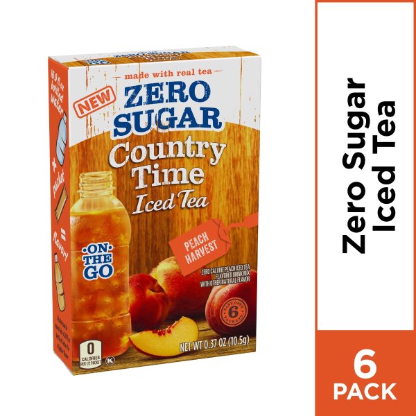 (4 Pack) Country Time On-the-Go Zero Sugar Peach Harvest Iced Tea Drink Mix, 6 count Box