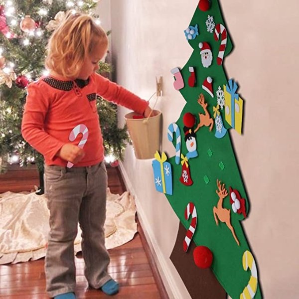 DIY Felt Christmas Tree Set + 26pcs Detachable Ornaments, Kids Wall Hanging Xmas Gifts for Christmas Decorations