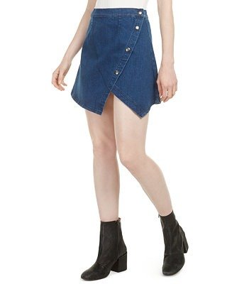 Notched Denim Mini Skirt