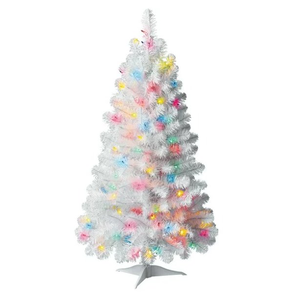 白色带灯圣诞树 4英尺