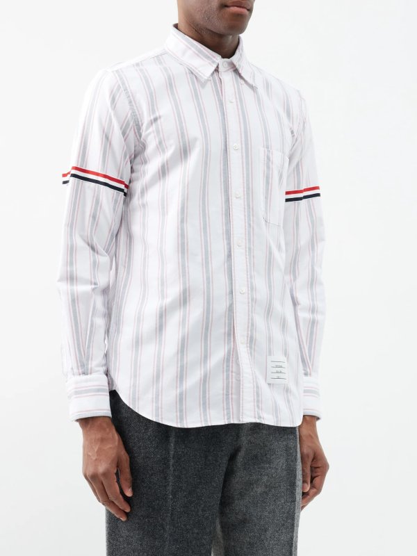 Tricolour-stripe cotton shirt