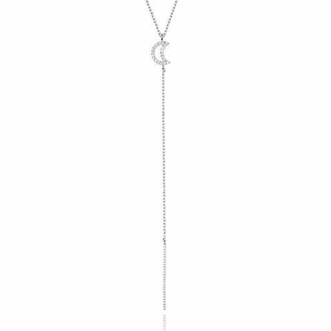 Lariat Moon Necklace in Silver