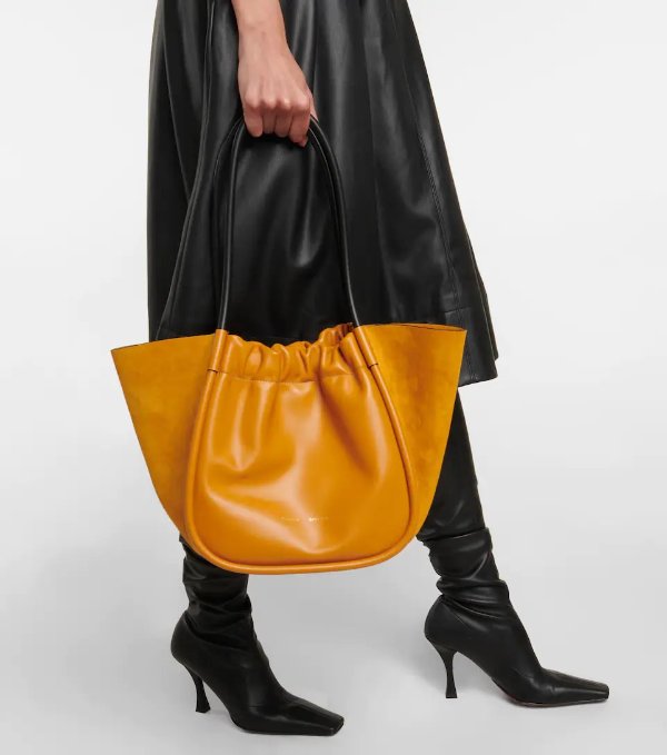 Ruched Large leather and suede tote bag