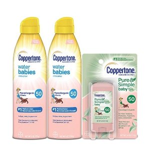 Coppertone WaterBabies SPF 50 Sunscreen Lotion Spray + Pure & Simple Baby Mineral SPF 50 Sunscreen Stick @ Amazon