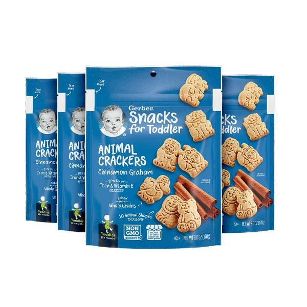 Graduates Animal Crackers Pouch, Cinnamon Graham, 6 Ounce (Pack of 4)