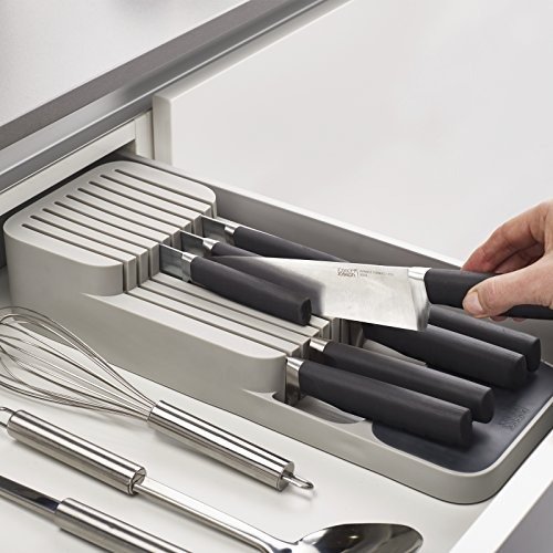 85120 DrawerStore Kitchen Drawer Organizer Tray for Knives Knife Block, Gray