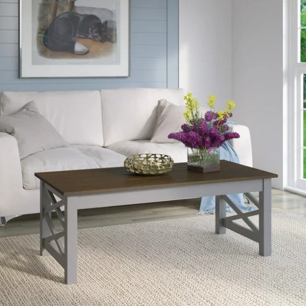 Modern Farmhouse Coffee Table with Criss-Cross Details in Antique Gray