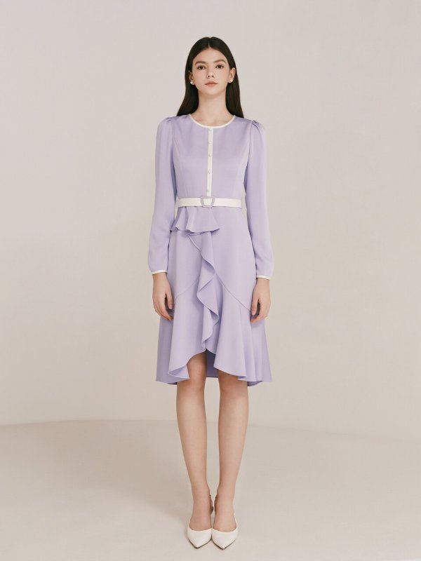 ELLA Belted Ruffle Dress (Violet)