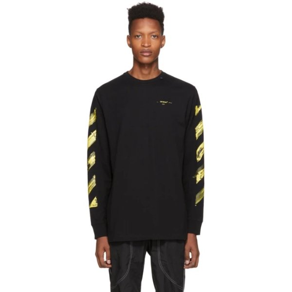SSENSE Exclusive Black & Yellow Painted Arrows Long Sleeve T-Shirt