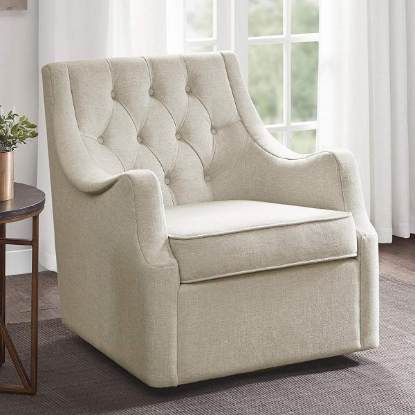 Elle Tan Fabric Tufted Swivel Accent Chair - #881W1 | Lamps Plus