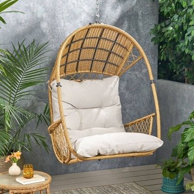 Malia Outdoor Wicker Hanging Chair (Stand Not Included) - Christopher Knight Home