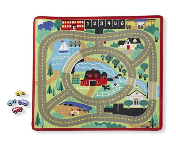 Round the Town Road Rug and Car Activity Play Set With 4 Wooden Cars (39 x 36 inches)