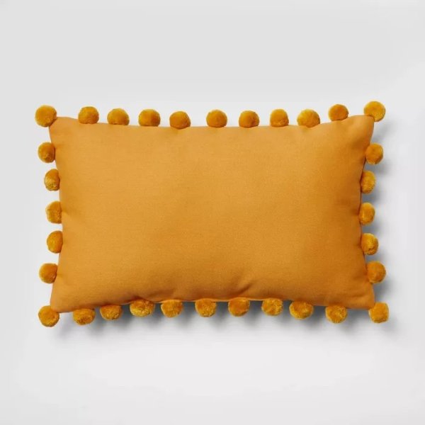 Oblong Pom-Pom Throw Pillow Yellow - Pillowfort&#8482;