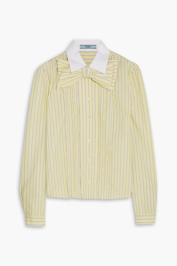Striped bow-embellished cotton-poplin shirt