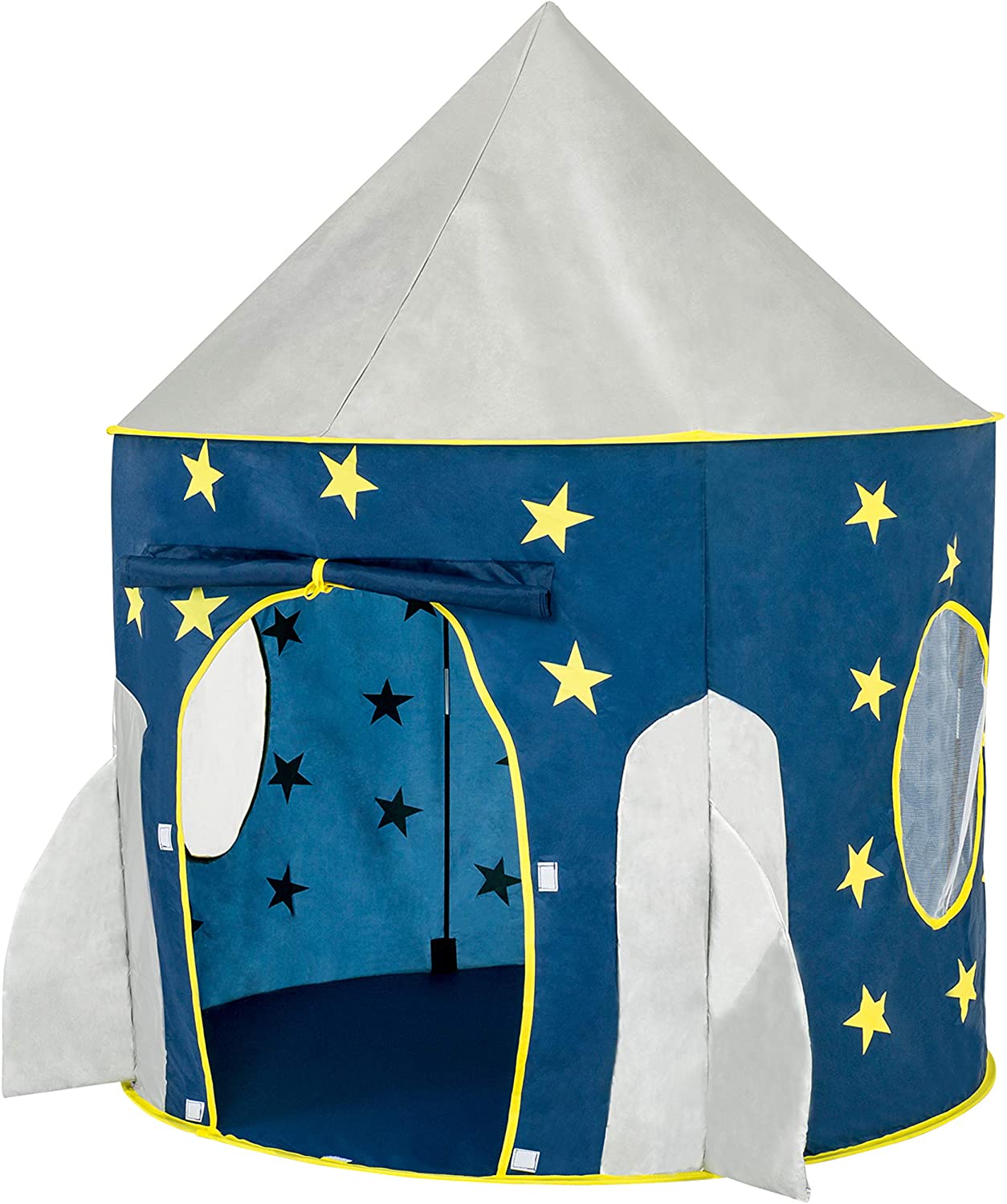 FoxPrint火箭船帐篷-太空主题假装游戏帐篷-太空游戏之家-儿童太空飞船帐篷-可折叠的弹出式星星游戏帐篷蓝色