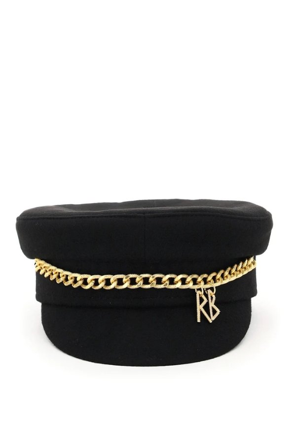 Chain-Embellished Baker Boy Hat