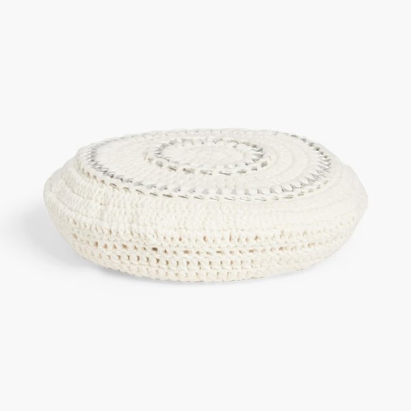 Ring-embellished crocheted cotton beret