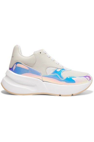 Smooth and iridescent leather exaggerated-sole sneakers
