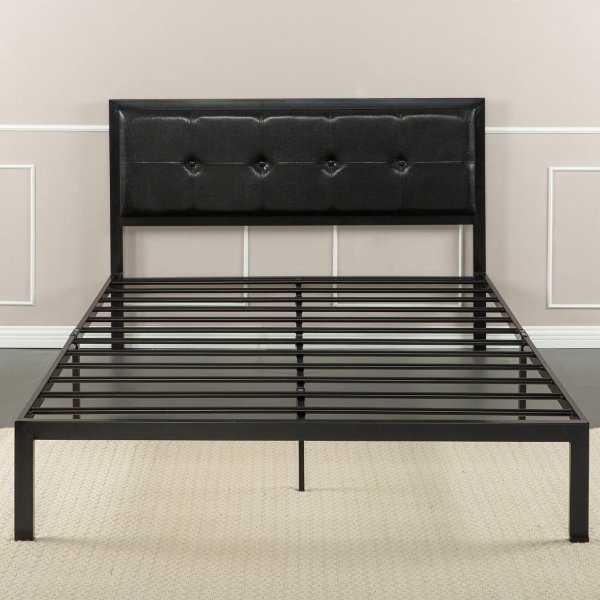 Cherie Faux Leather Classic Platform Bed Frame with Steel Support Slats, Full