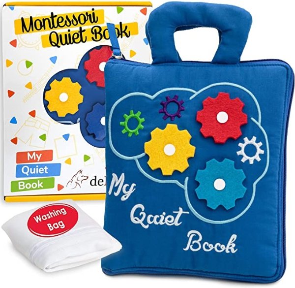 Quiet Book Montessori Toys for Toddlers – Travel Toy, Preschool Learning – Educational Toy with 9 Sensory Toddler Activities Busy Book for Boys & Girls + Zipper Bag, Blue