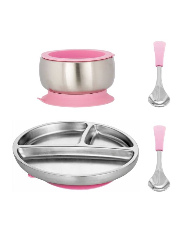Toddler's Stainless Steel Plate, Bowl & Spoon Set