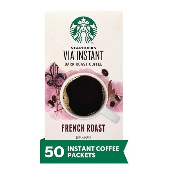 VIA Instant French Roast Dark Roast Coffee (1 box of 50 packets)
