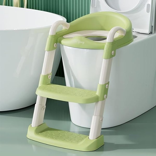 Potty Chair, potty training toilet seat with step stool ladder for Kids and Toddler Boys Girls - Kids Potty Training Soft Padded Seat（Green）