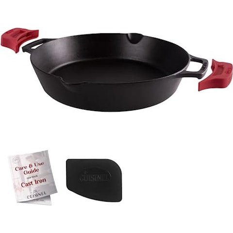Cuisinel 12” Cast Iron Skillet with Silicone Handle Holder and Pan Scraper