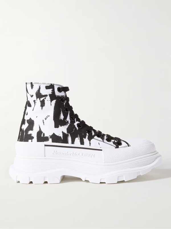 Exaggerated-Sole Printed Canvas Boots