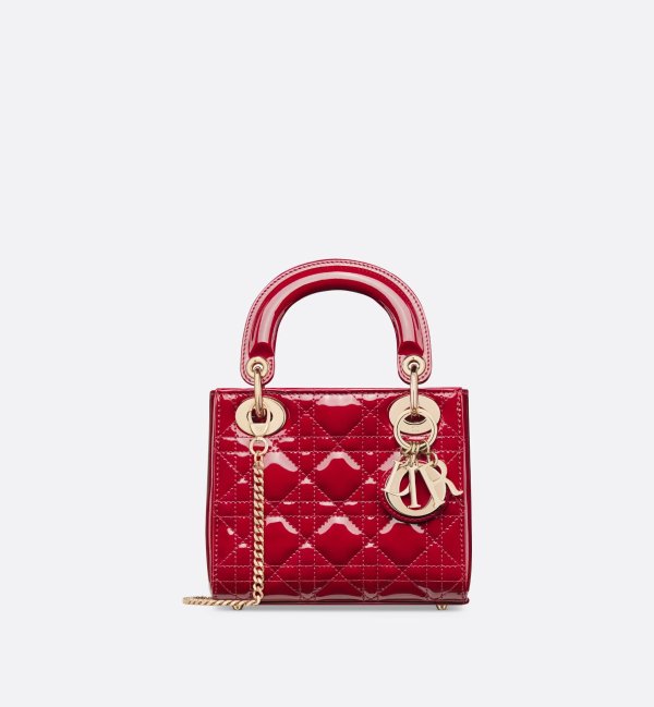 Mini Lady Dior Bag Cherry Red Patent Cannage Calfskin