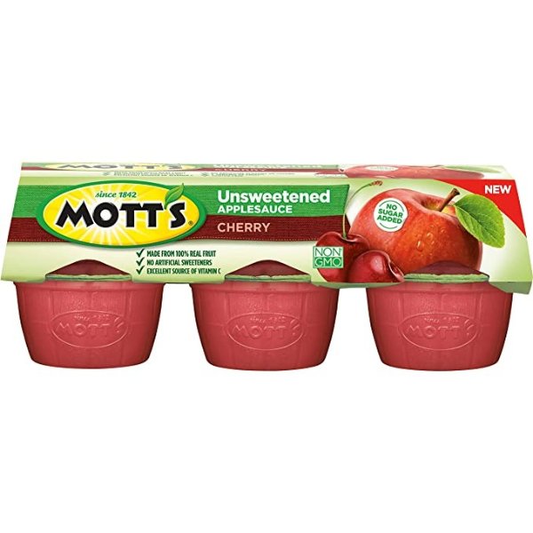 's Unsweetened Cherry Applesauce, 3.9 Ounce Cup, 6 Count (Pack of 12)