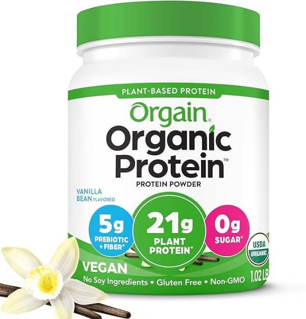 Organic Vegan Protein Powder, Vanilla Bean - 21g Plant Based Protein, Gluten Free, Dairy Free, Lactose Free, Soy Free, No Sugar Added, Kosher, For Smoothies & Shakes - 1.02lb