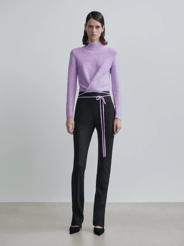 Knit sweater with straps and trims - Studio - Massimo Dutti