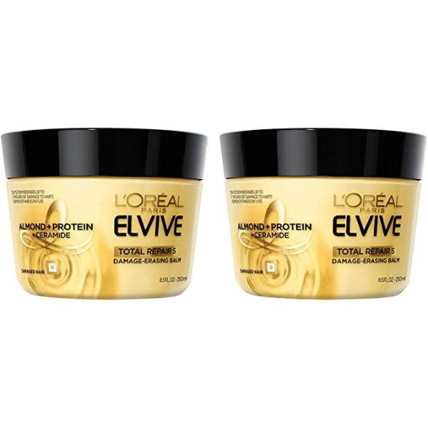 Hair Care Elvive Total Repair 5 Damage Erasing Balm, Conditioning Hair Mask for Damaged Hair, with Almond & Protein, 8 5 fl oz, (Pack of 2)
