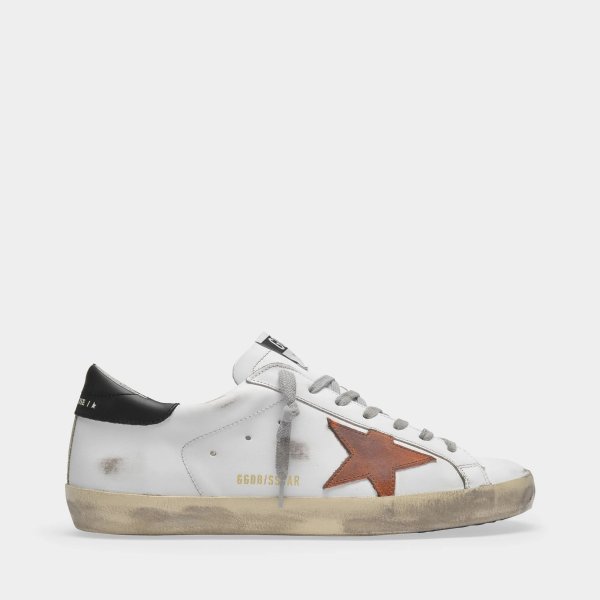 Super-Star Baskets in White and Orange Leather