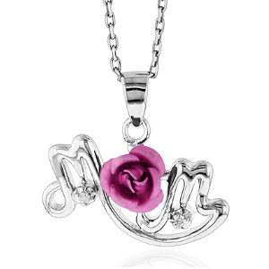 Sterling Silver Pink Flower & Diamond Accent Mom Necklace