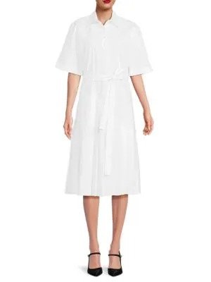 Pleated & Belted Midi Polo Dress