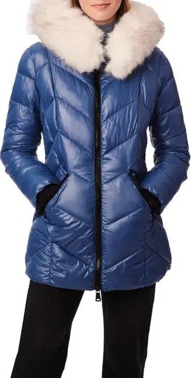 Cire Quilted Hooded Parka with Faux Fur Trim