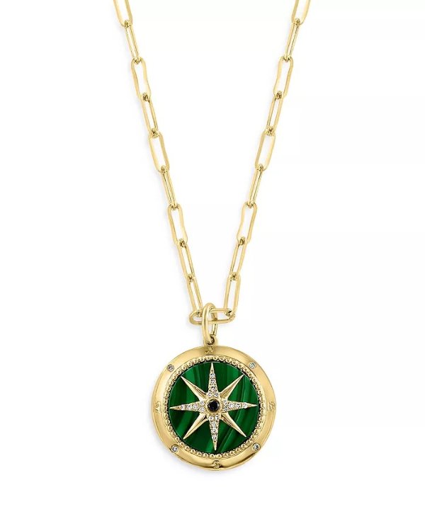 Malachite & Diamond Starburst Pendant Necklace in 14K Yellow Gold, 16-18" - 100% Exclusive