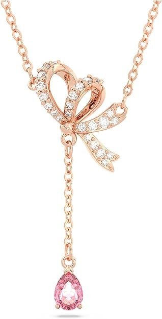 Volta Necklace, Earrings, and Bracelets Jewelry Collection, Bow-Inspired Pink and Clear Crystals with Rose-Gold Tone Finish