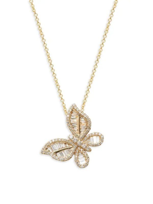 14K Yellow Gold & Diamond Butterfly Pendant Necklace