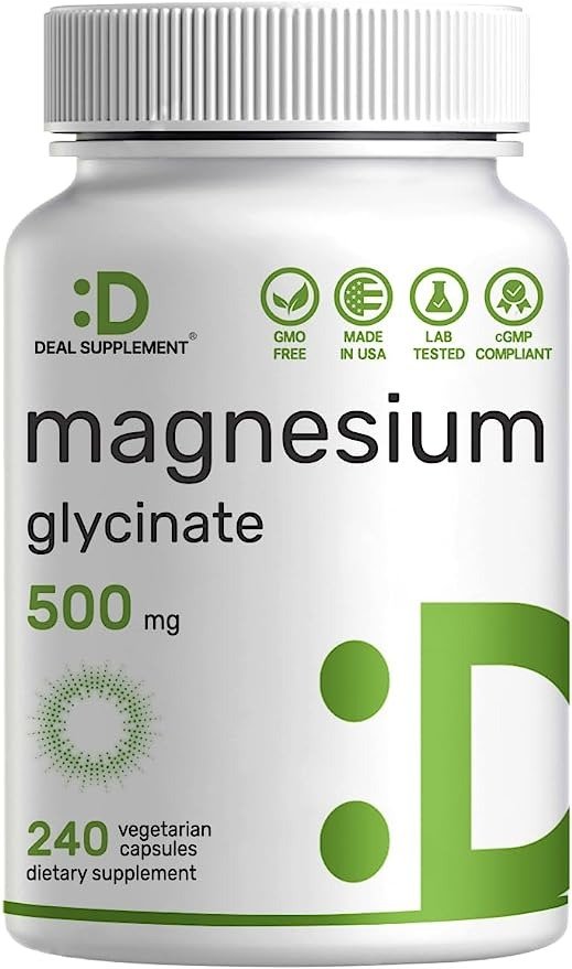 Magnesium Glycinate 500mg, 240 Veggie Capsules | Chelated | Highly Purified Essential Trace Mineral for Muscle, Joint, Heart, & Digestive Health