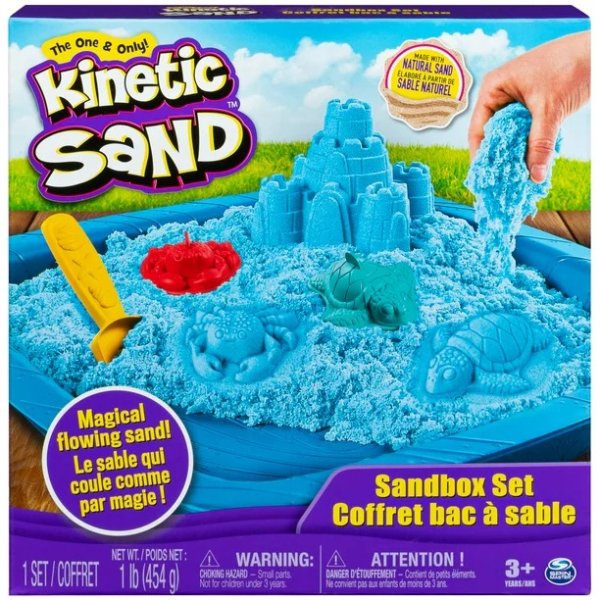 , Sandbox Set Kids Toy with 1lb All-Natural Blueand 3 Molds, Sensory Toys for Kids Ages 3 and up