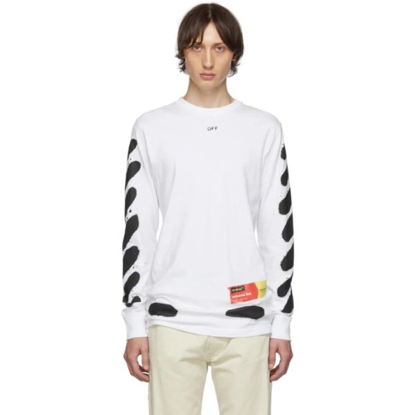 SSENSE Exclusive White Incomplete Spray Paint Long Sleeve T-Shirt