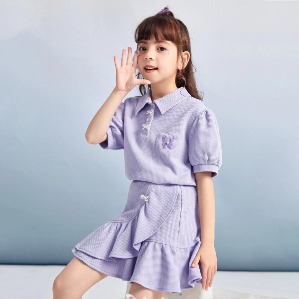 Girls Butterfly Embroidery Puff Sleeve Knitted Suit |Fashion