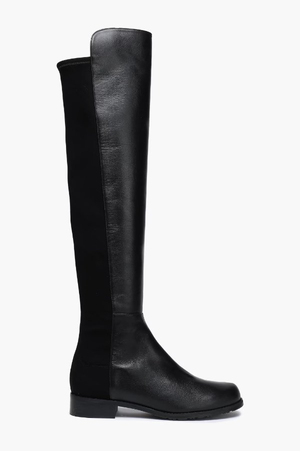 Jersey-paneled leather knee boots