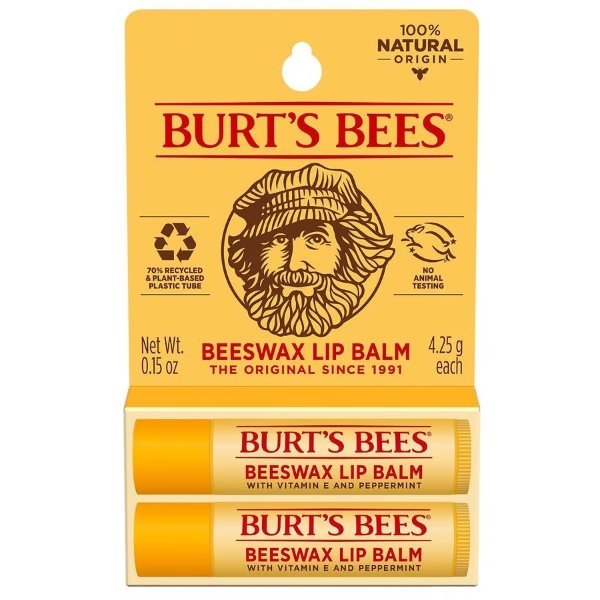 100% Natural Origin Moisturizing Lip Balm Original Beeswax (Actual Item May Vary)0.15oz x 2 pack