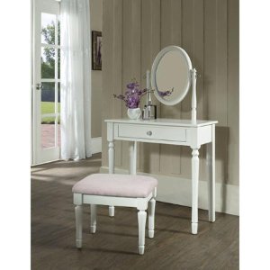 Princess Vanity Set with Mirror and Bench, White