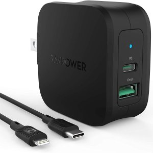 RAVPower iPhone Fast Charger MFi Certified PD 20W Dual Port USB C Charger with 3ft C to Lightning Cable Wall Charger Plug
