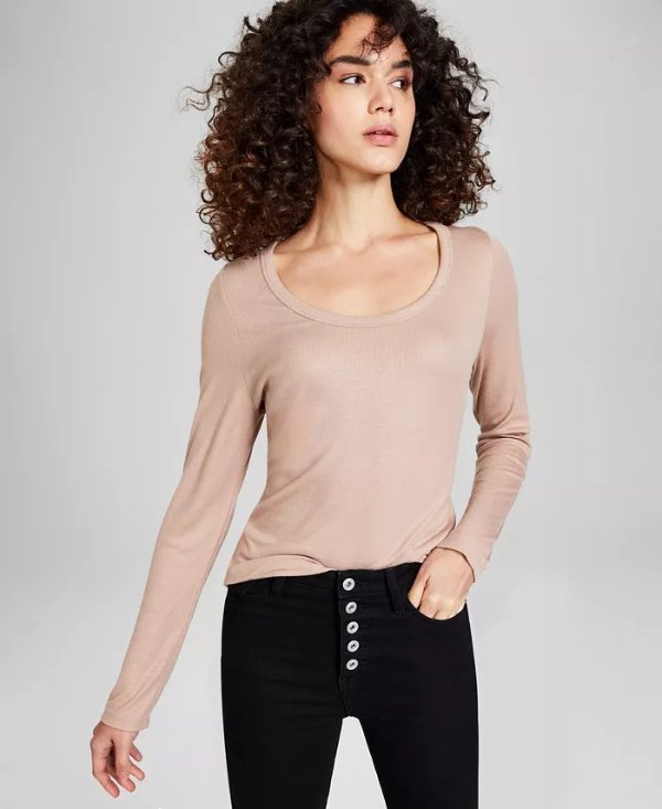 Women's Long-Sleeve Scoop Neck Top, Created for Macy's